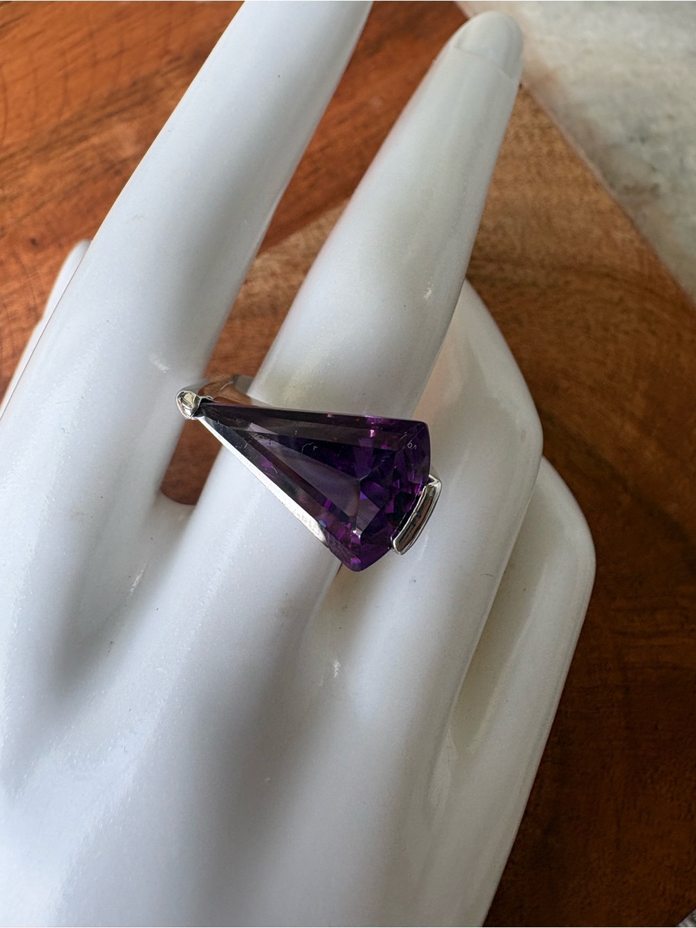 Silver Ring with Purple Trillion-Cut Stone - Size 7.75